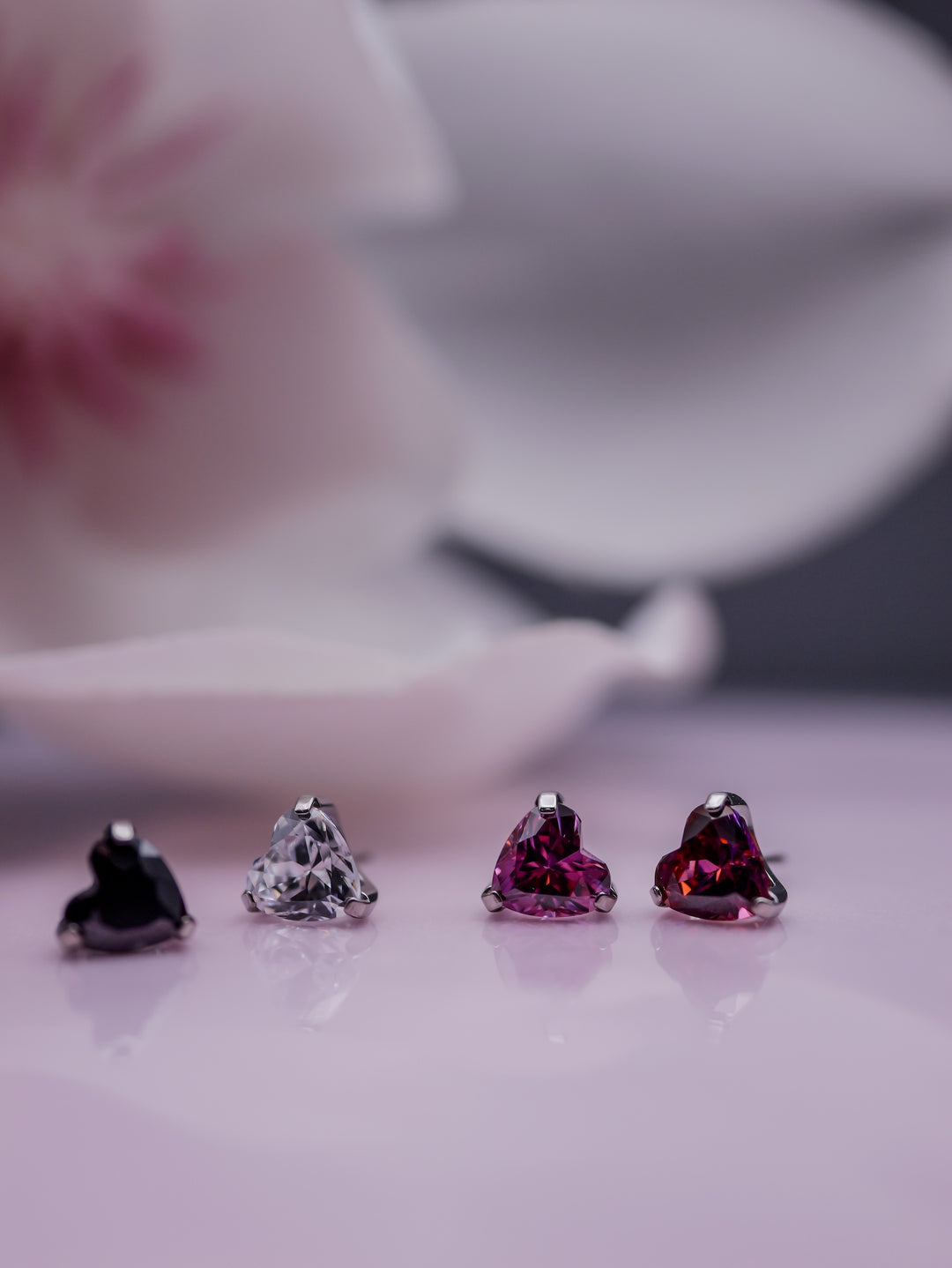 heart shaped swarovski stones in black, clear, pink and red for threadless jewelry