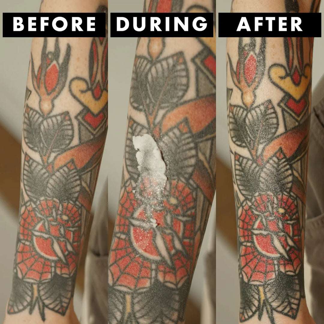 before and after using tattoo balm aftercare by mad rabbit