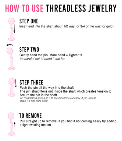 simple description of how to insert threadless body jewelry