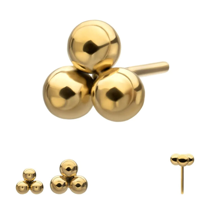 three stacked gold PVD balls in a cluster threadless top