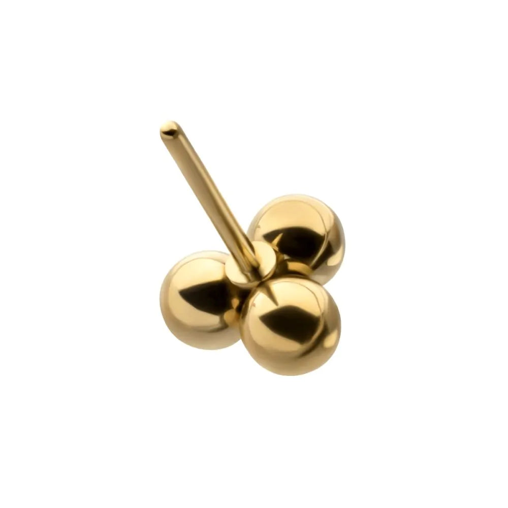 back of gold trinity ball cluster threadless body piercing jewelry