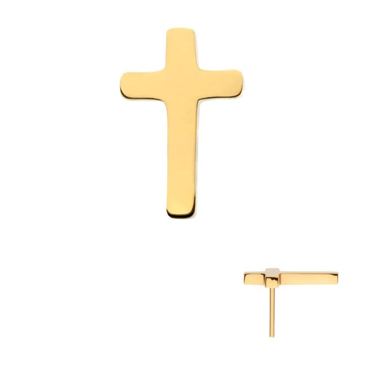 Gold cross earring on a white background