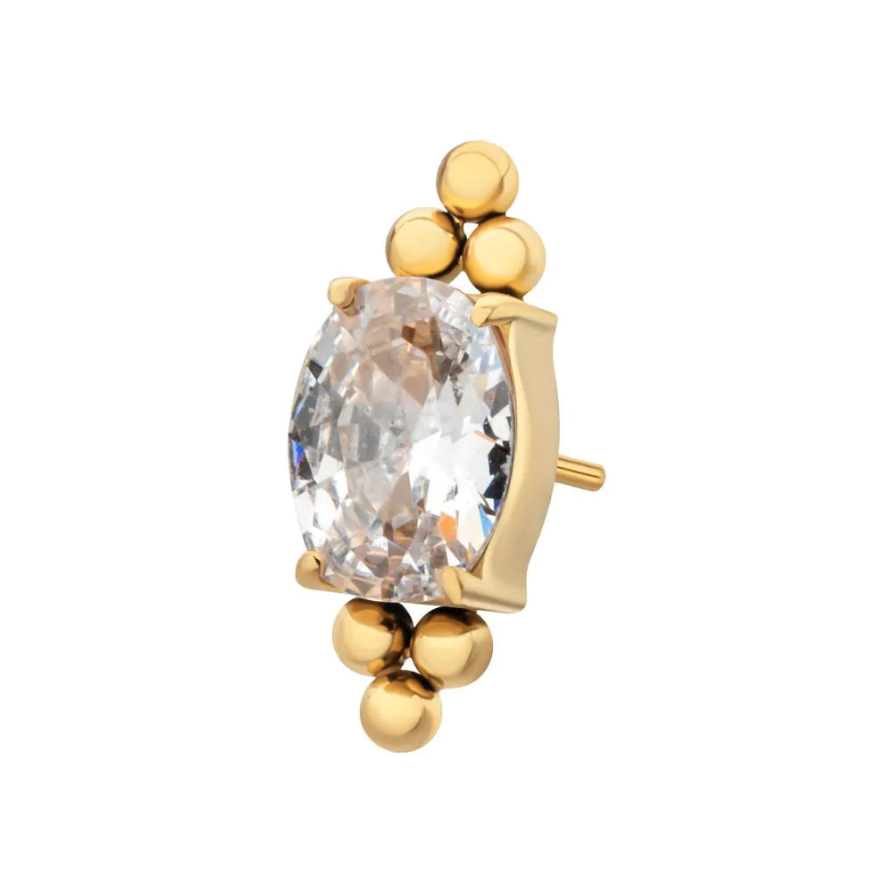 gold pvd gem cluster with cubic zirconia threadless end 

