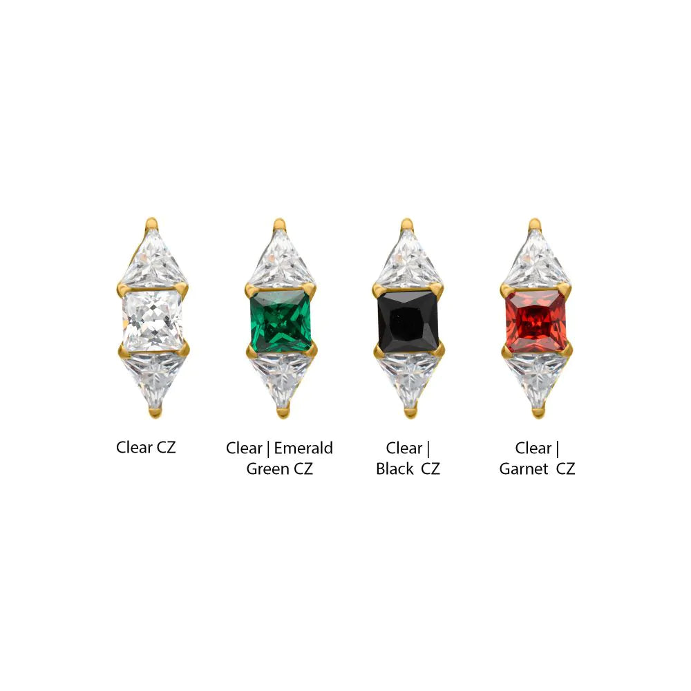 Gold PVD Titanium Tri-Linear Gem Cluster Threadless End