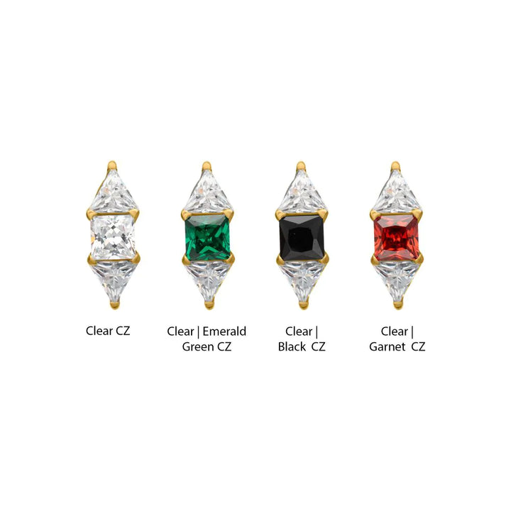 Gold PVD Titanium Tri-Linear Gem Cluster Threadless End
