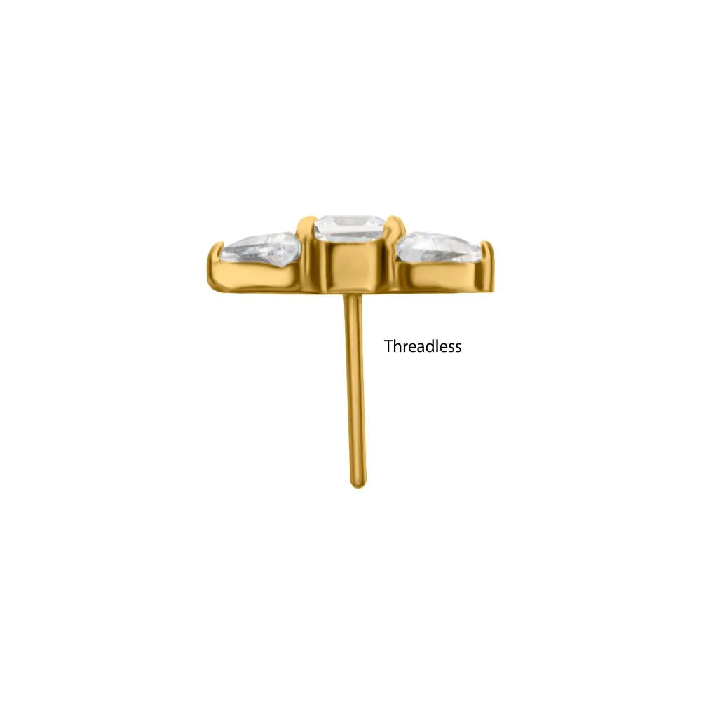 Gold PVD Titanium Tri-Linear Gem Cluster Threadless End