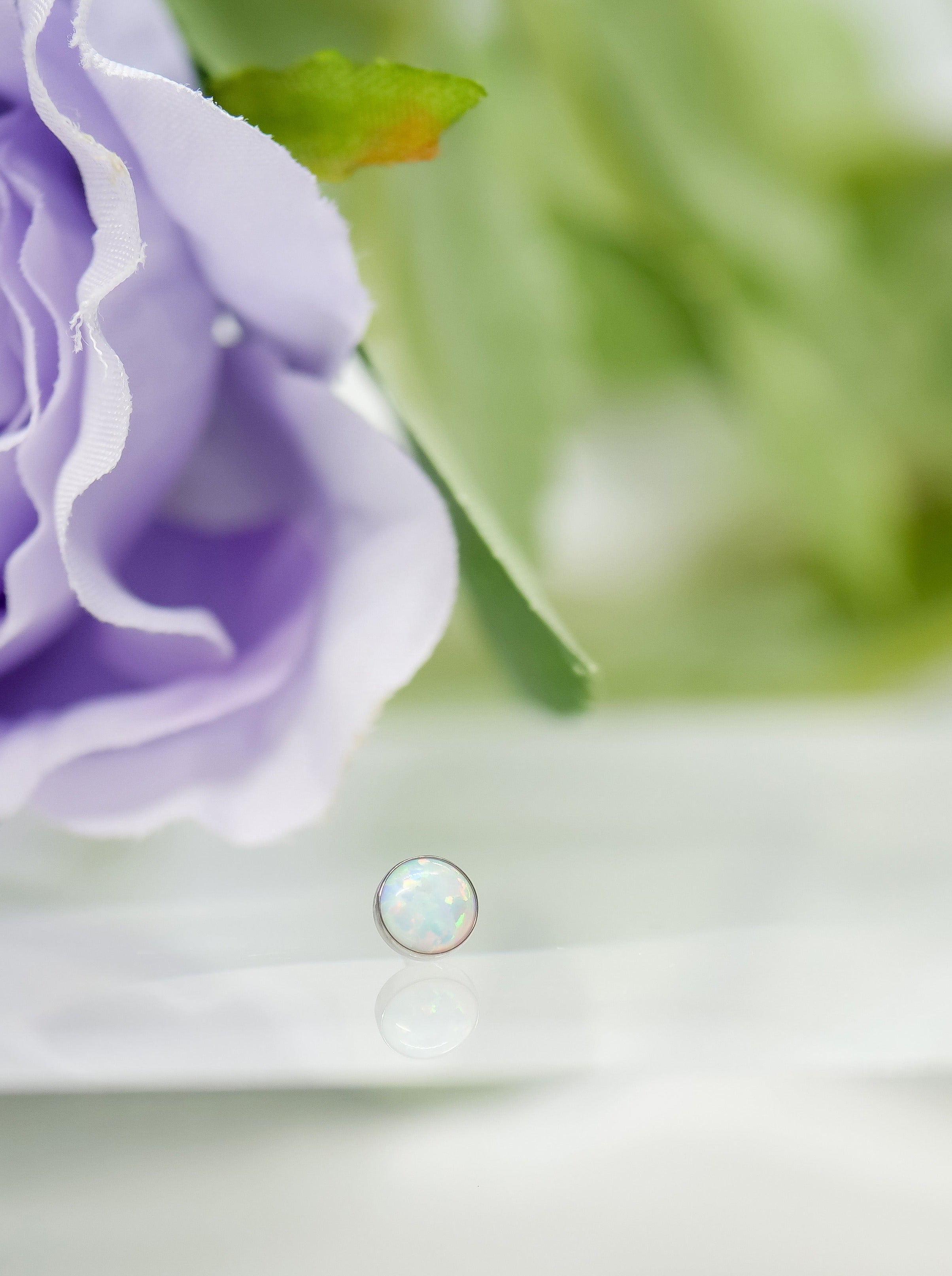 Bezel-set White Opal End in Titanium by NeoMetal – BodyALTAR