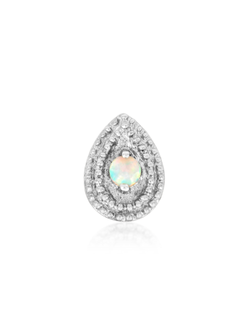 white gold with white opal pear shape millgrain threadless end