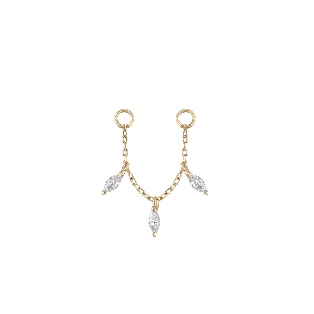 yellow gold dangling chain with cz