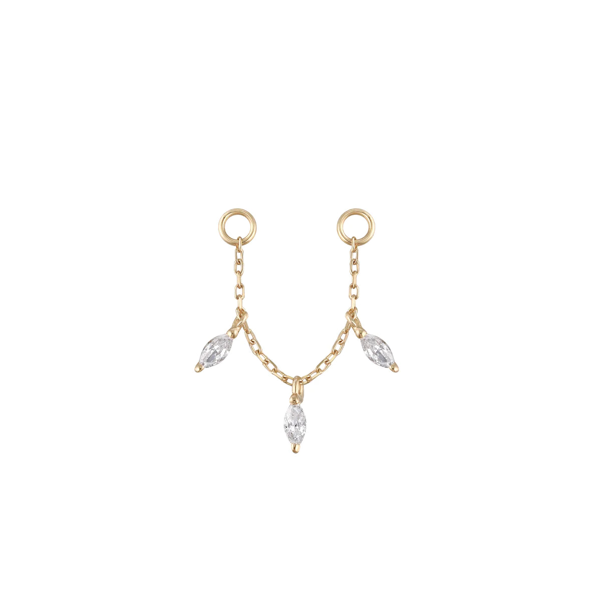yellow gold dangling chain with cz