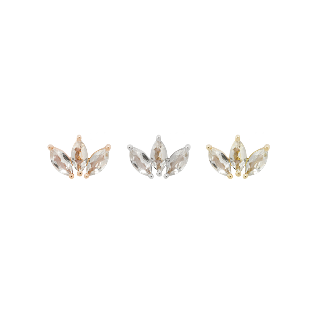 Mini Moet - Brilliant  Swarovski Zirconias in Triple Marquise settings available in 14K Rose Gold, 14K White Gold and 14K Yellow gold with Threadless Ends by Buddha Organiocss