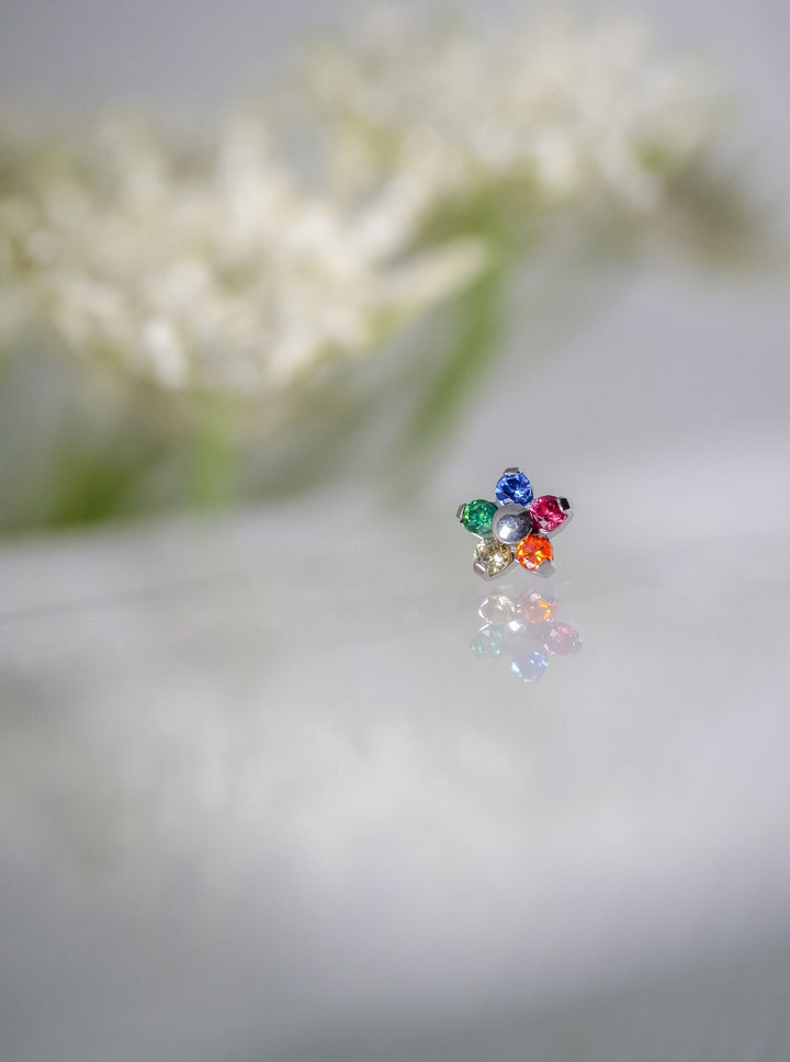 Rainbow gay pride flag flower stud