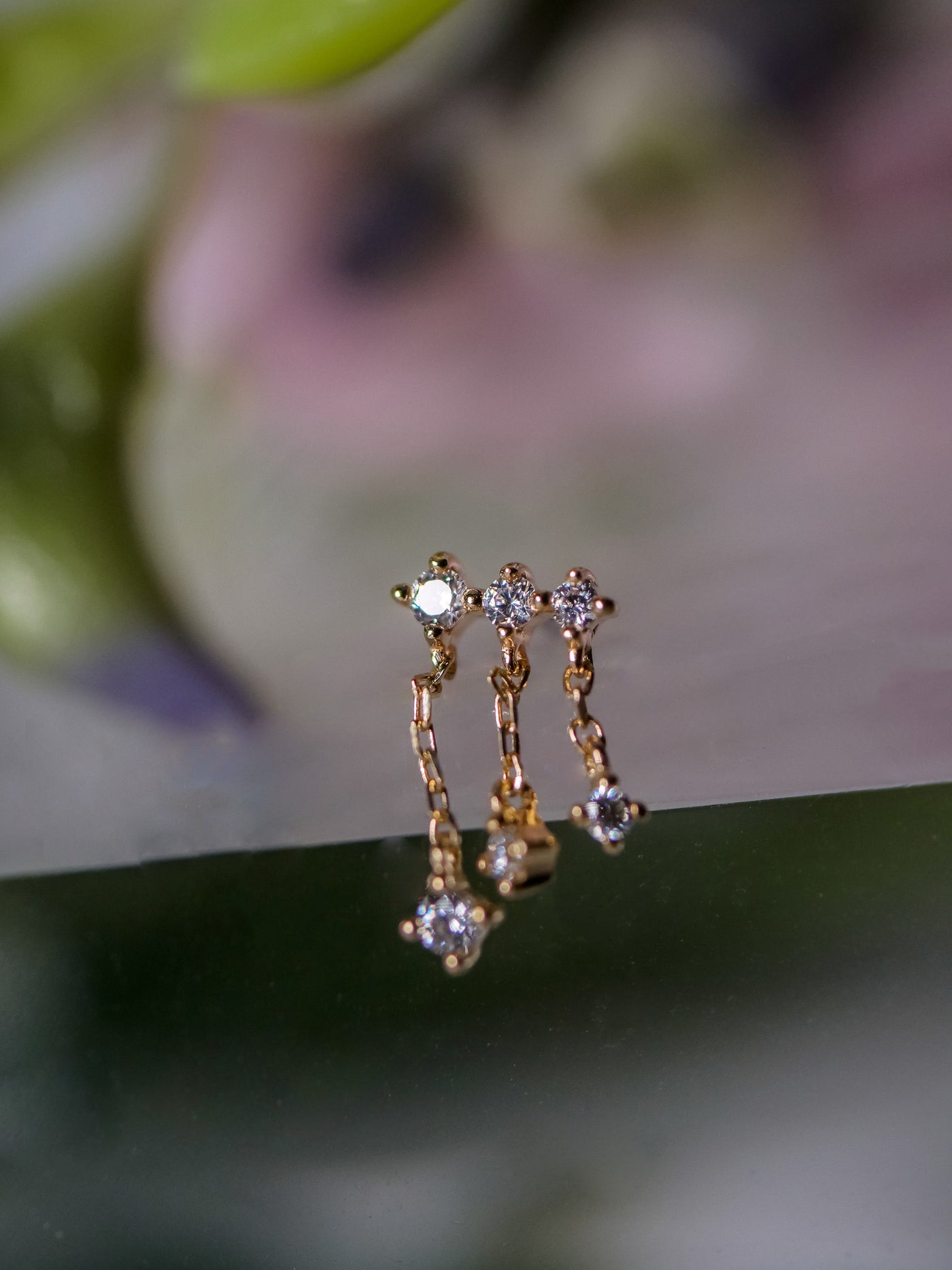 cascade - swarovski with hanging gems on gold chains