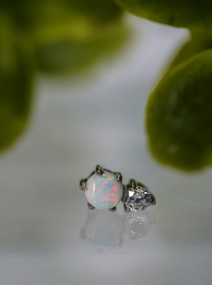 threadless white opal with heart set clear cubic zirconia 