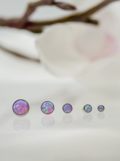 soft pink and purple with flecks of green opal threadless ends by neometal