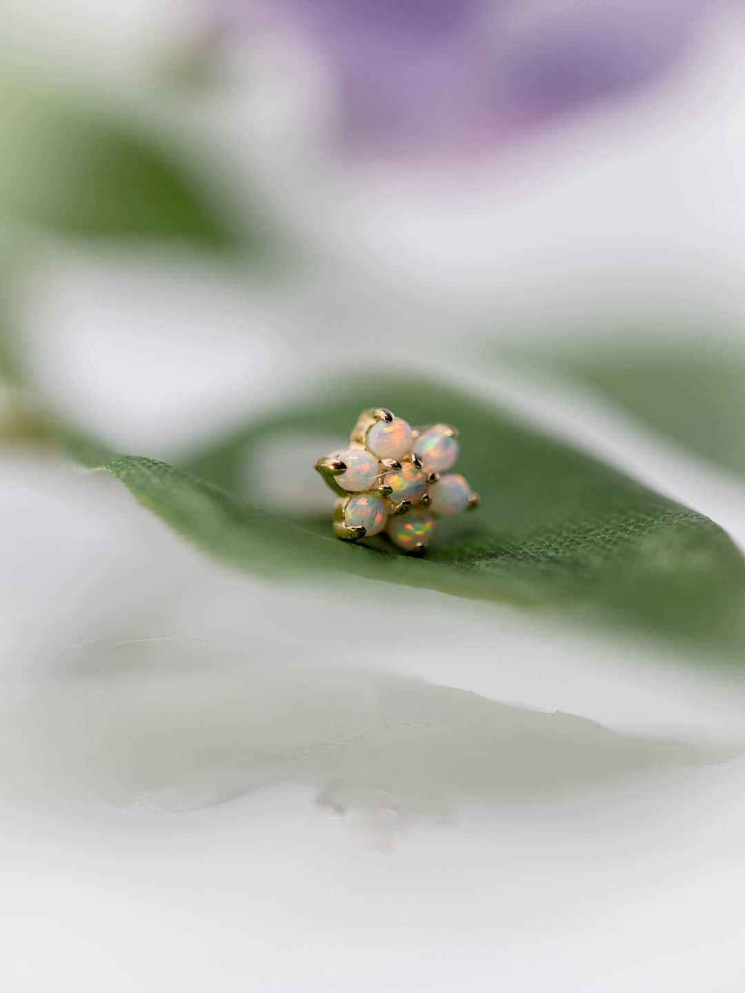 yellow gold white opal flower cluster large threadless end