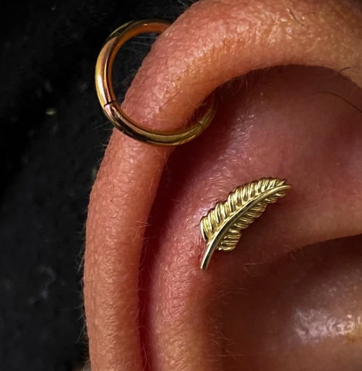 Threadless End 14K Gold Feather, quill by Junipurr