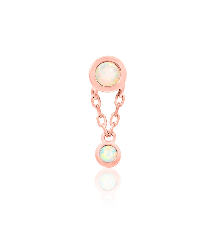 rose gold and opal charm with dangle hanging chain threadless end 