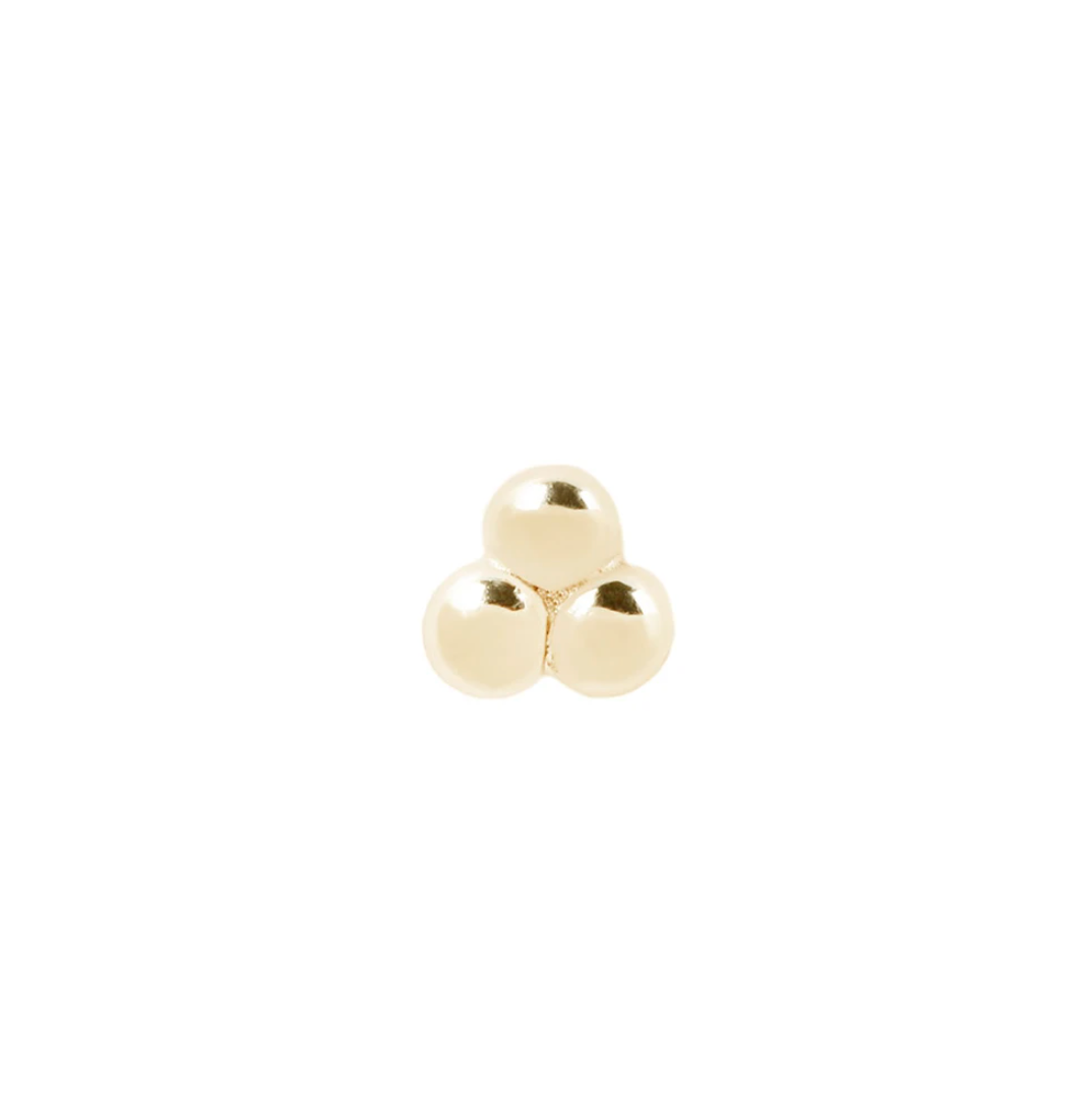 yellow gold threadless end 3 bead trinity shape 