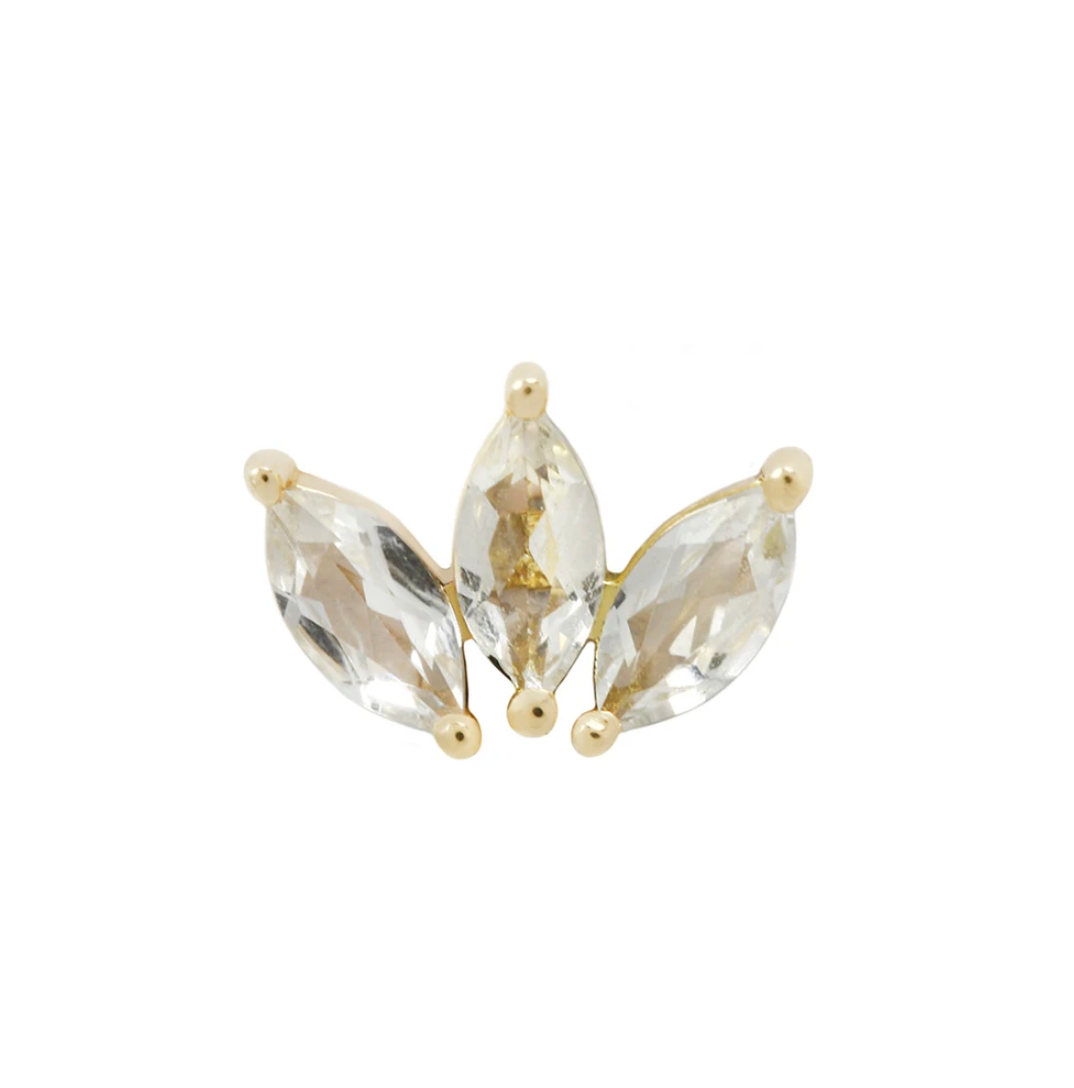 14 K White Gold Brilliant Triple  Swarovski Cubic Zirconia Gems with Threadless End by Buddha Organics Jewelry