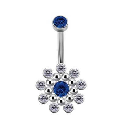 curved blue navel belly button ring titanium