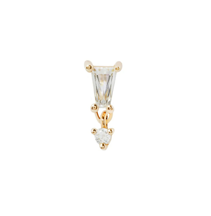 yellow gold threadless body piercing jewelry with dangle charm