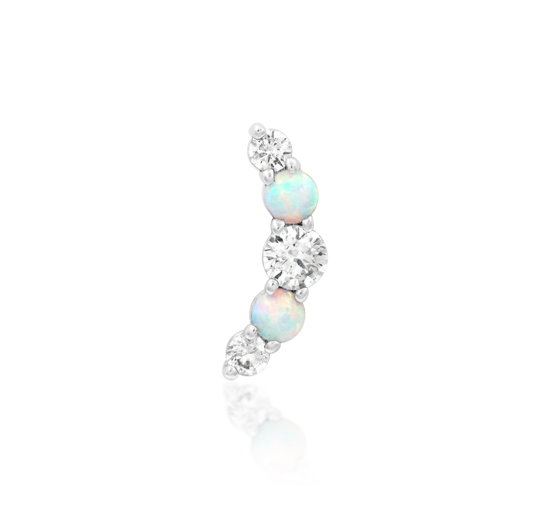 white gold curved shaped cluster jewelry with white opal