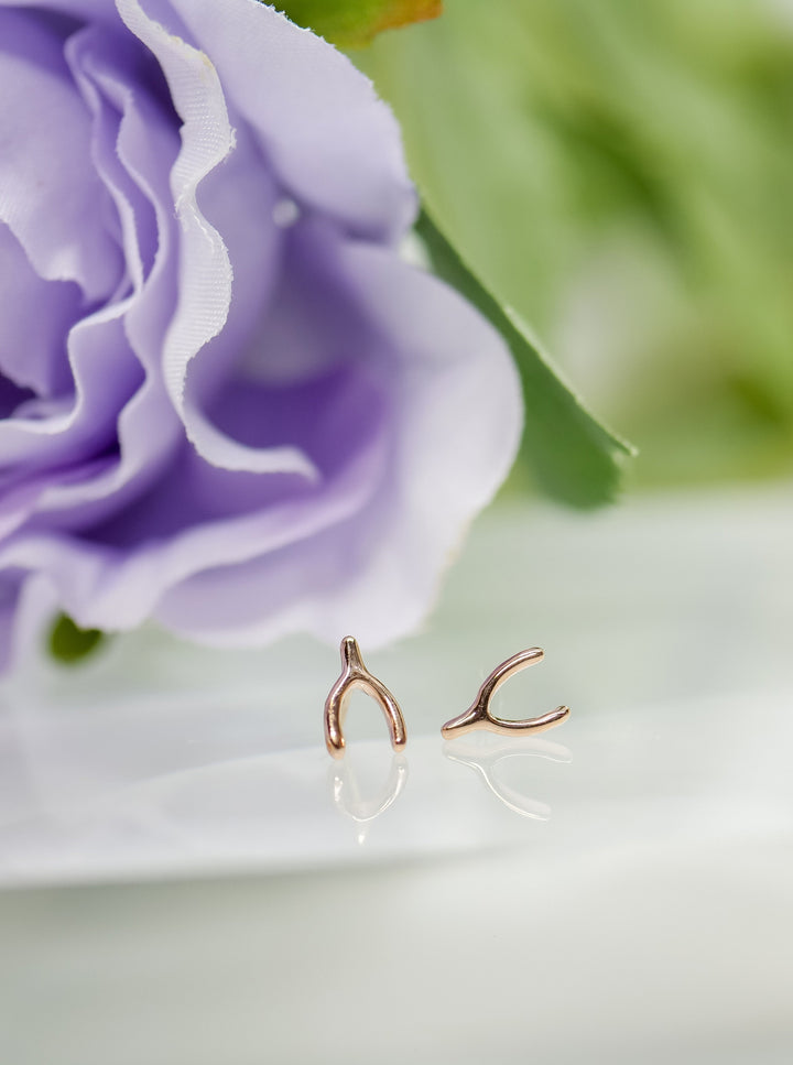 14K Rose Gold Wishbone - threadless end by Junipurr good for Conch, Tragus, Lobe, Lip, Helix, flat