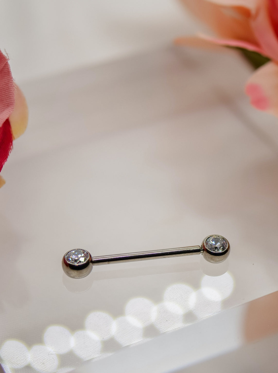 cubic zirconia threadless end nipple straight bar