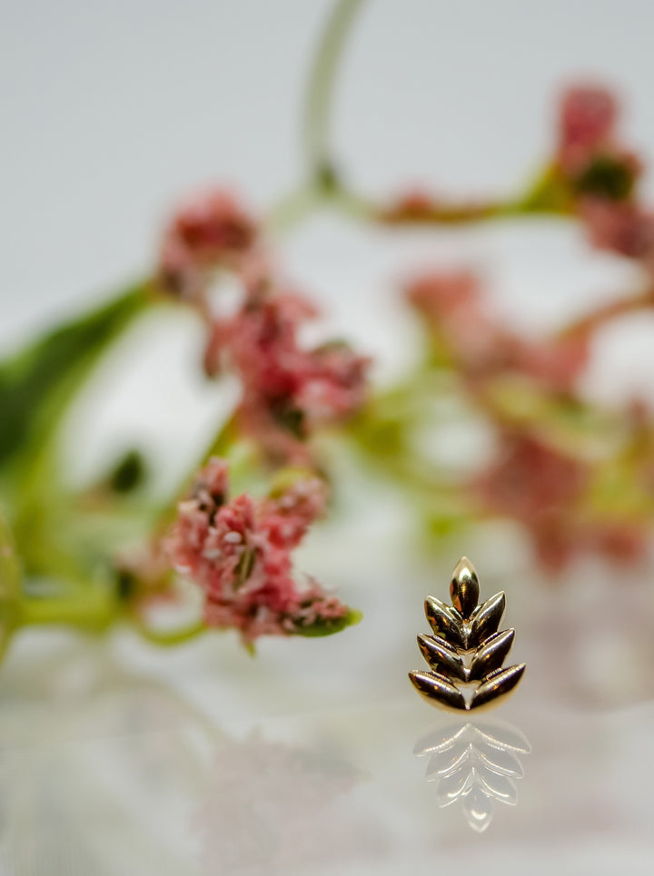 leaf branch threadless made of 14k solid yellow gold