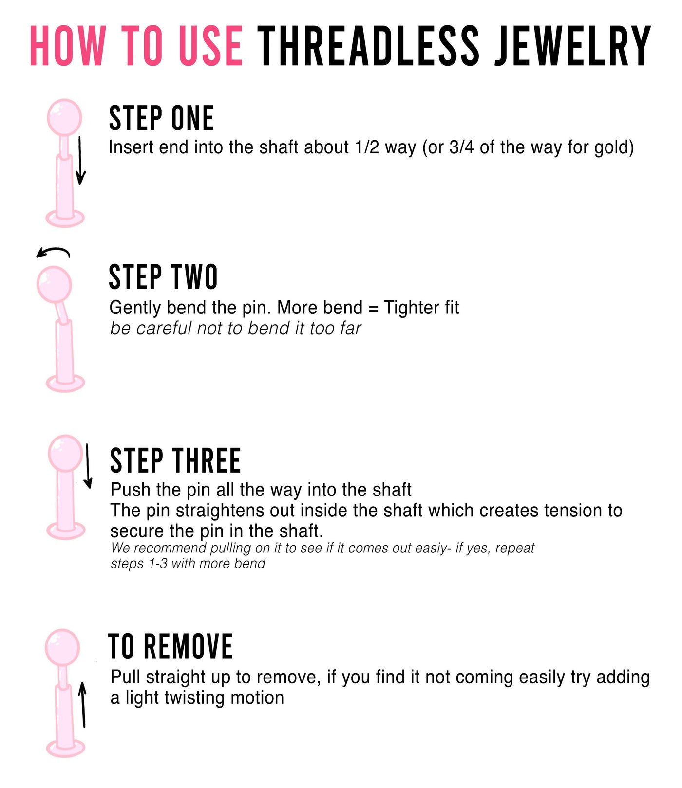 INSTRUCTIONS FOR THREADLESS BODY PIERCINGS