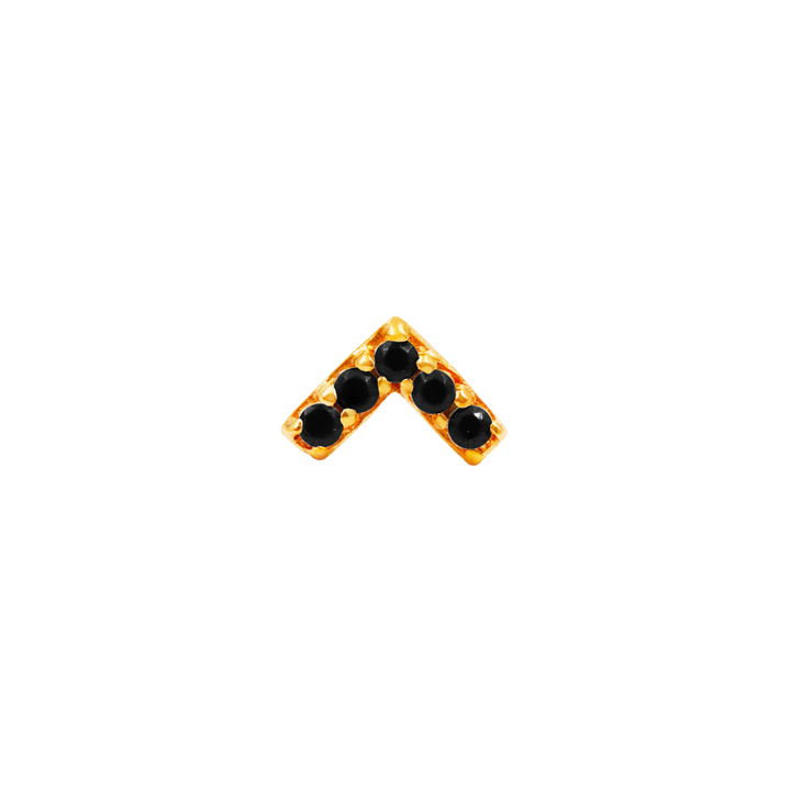 threadless end in 14k solid yellow gold and black cubic zirconia