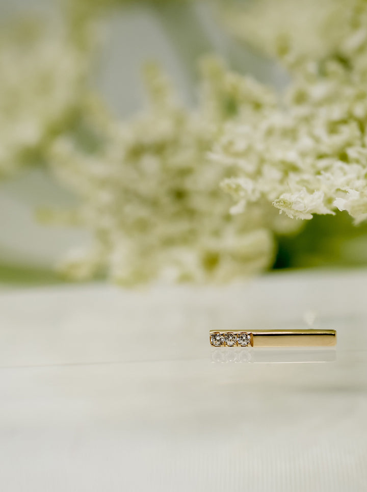 Love Line - 14 K Yellow Gold bar with 3 Brilliant Swarovski Crystal good for Lobe, Helix, flat. threadless End by Buddha Jewelry