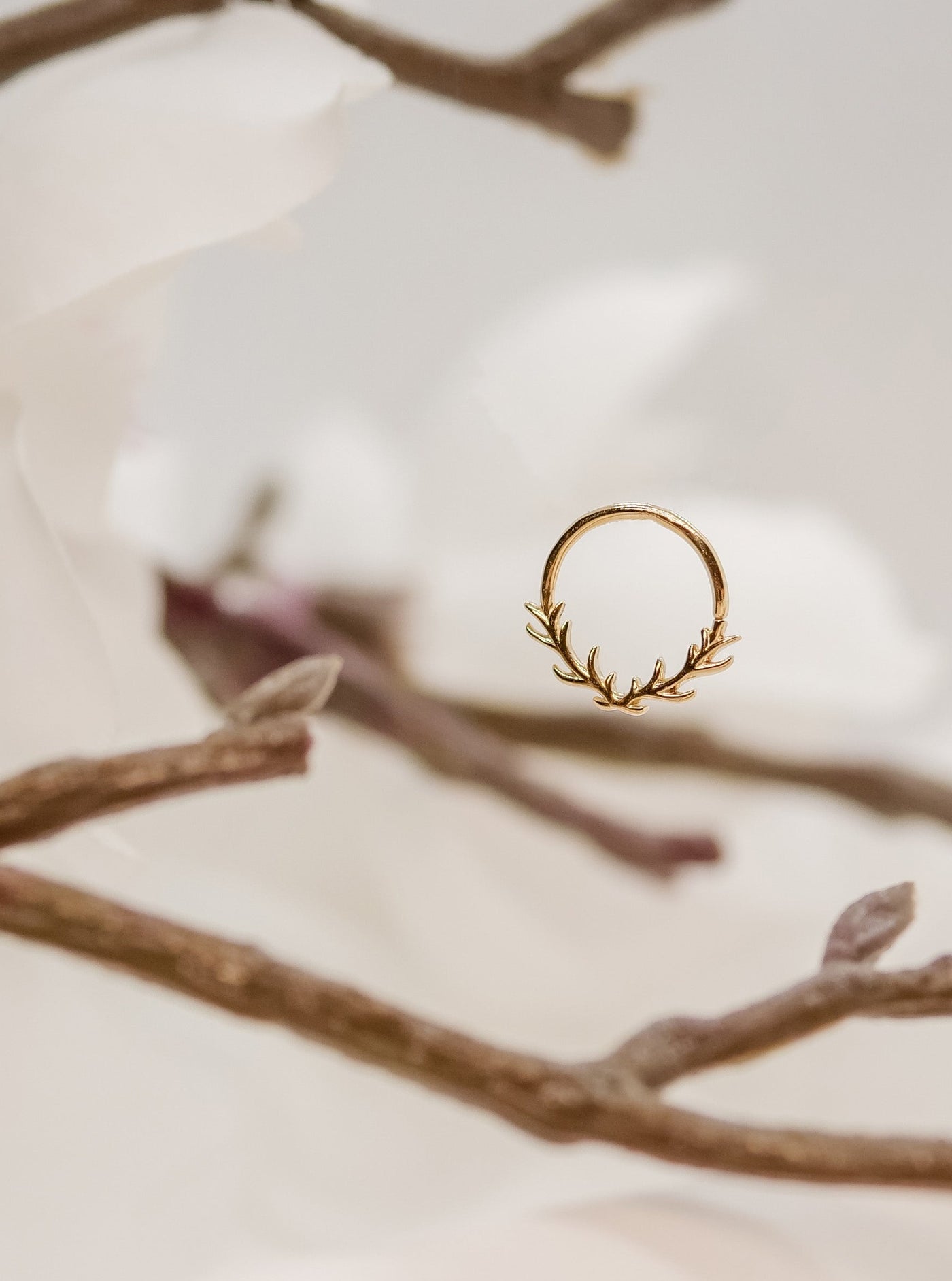 antler branch daith or septum ring yellow gold hoop clicker