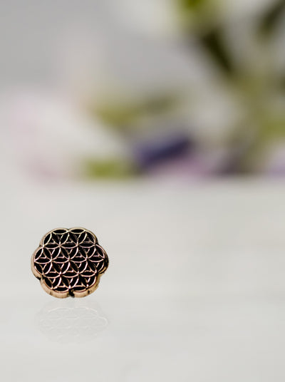 rose gold sacred geometry threadless end large perfect for nostril, philtrum/medusa, conch, lobe or flat piercings