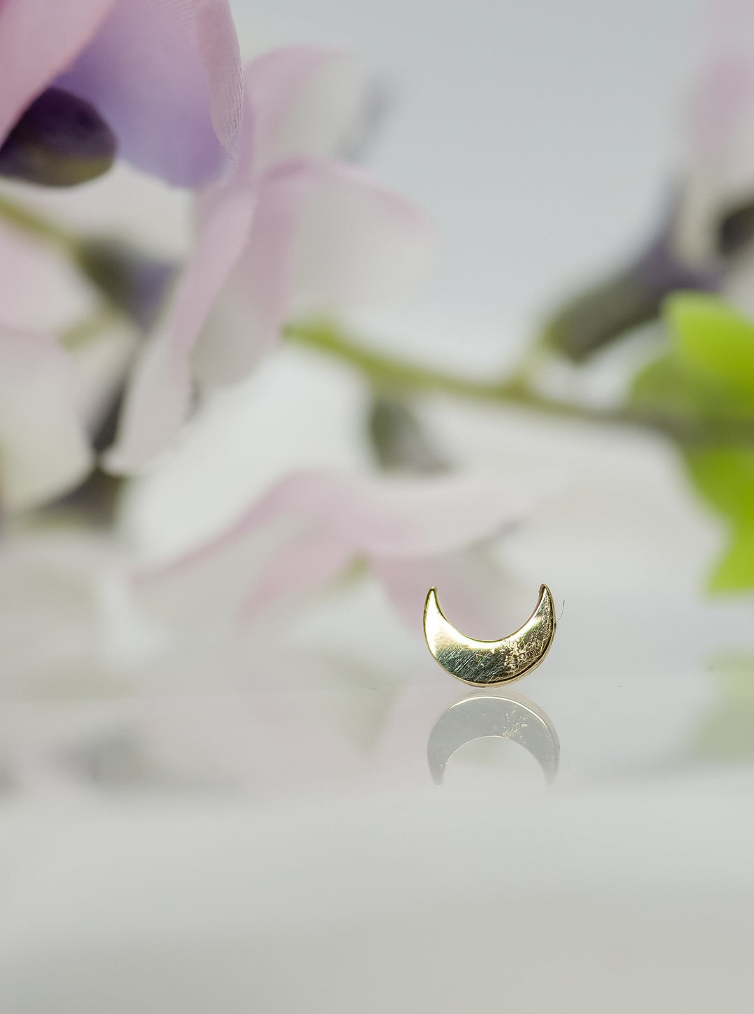 white gold crescent shaped stud for lobes, nose, cartilage piercings